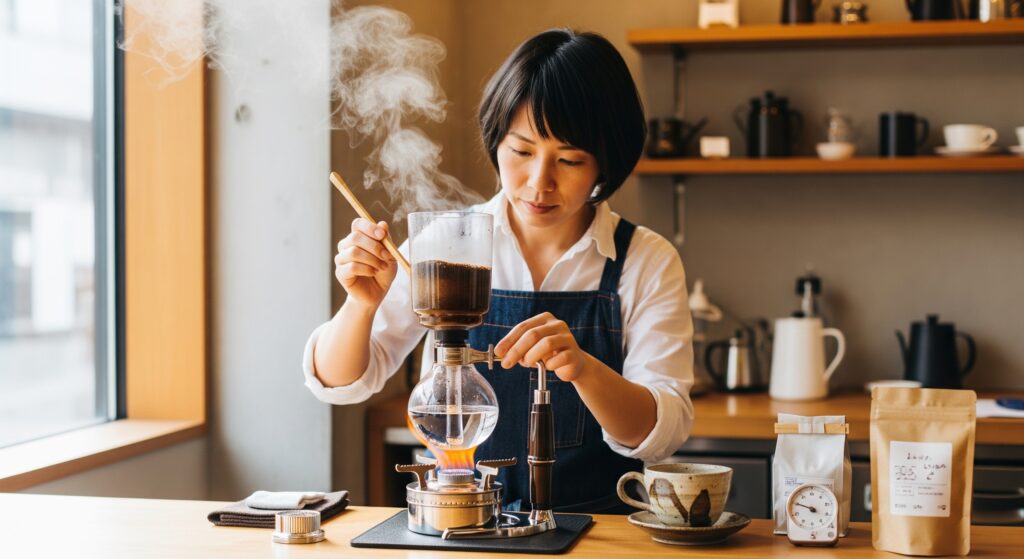 演出も楽しいサイフォンでの淹れ方