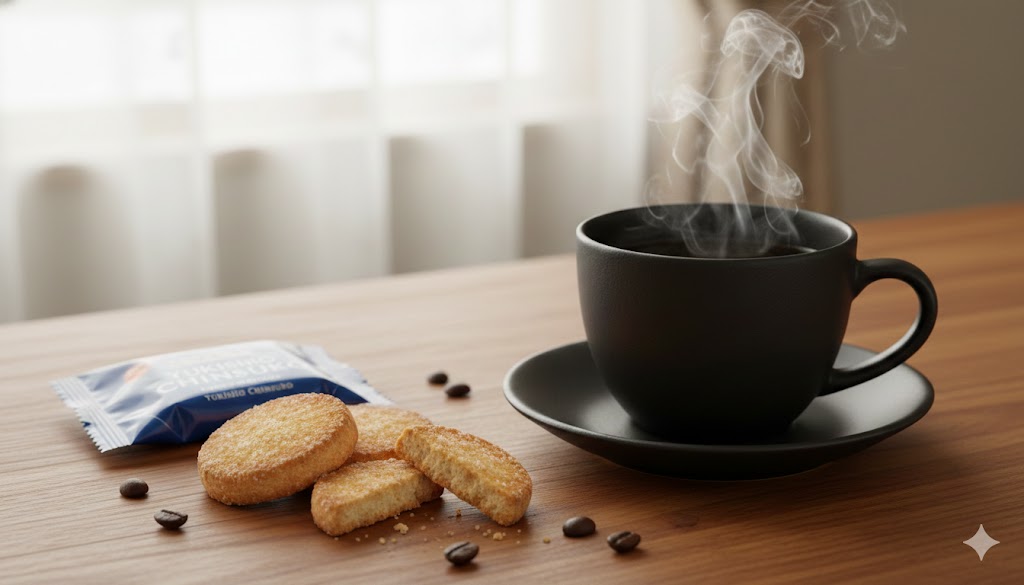 定番の雪塩ちんすこうとコーヒーの相性